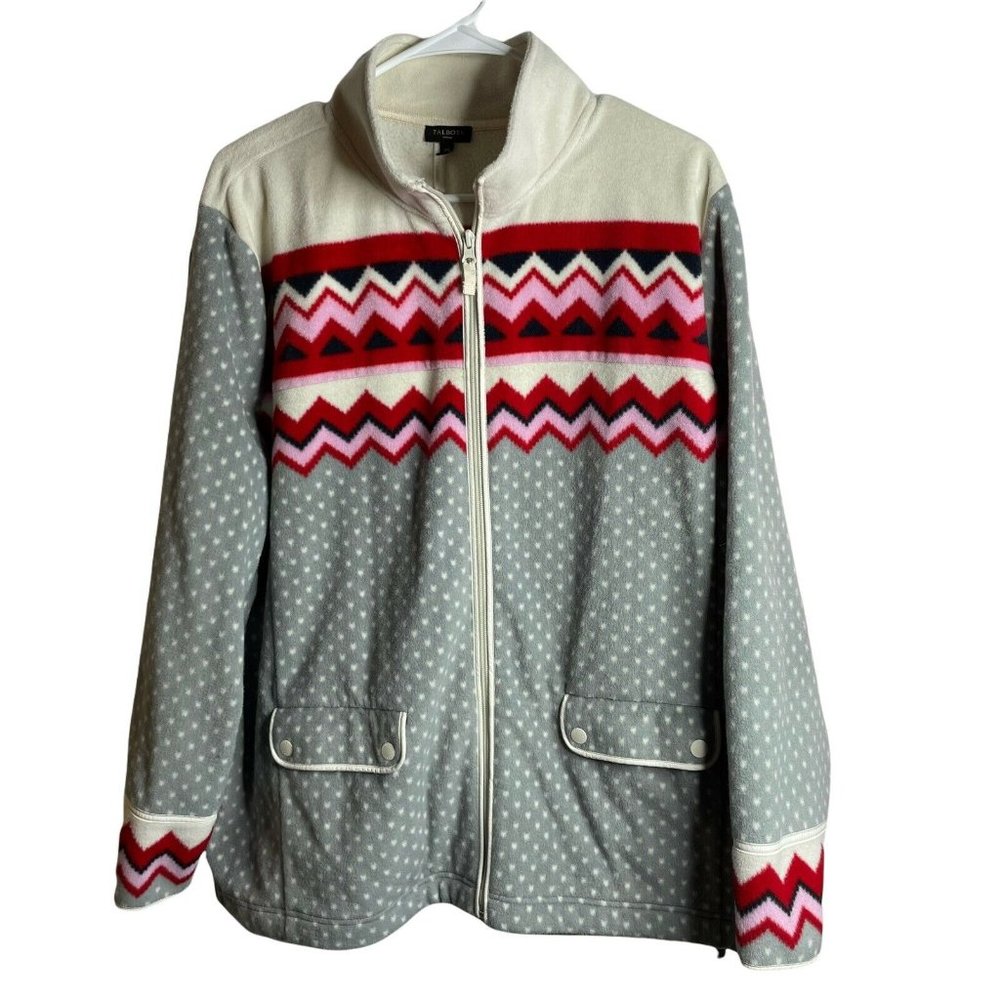Talbots Womens Fleece Jacket Zip Up Fair Isle Polka Dot Multicolor Plus Size 2X
